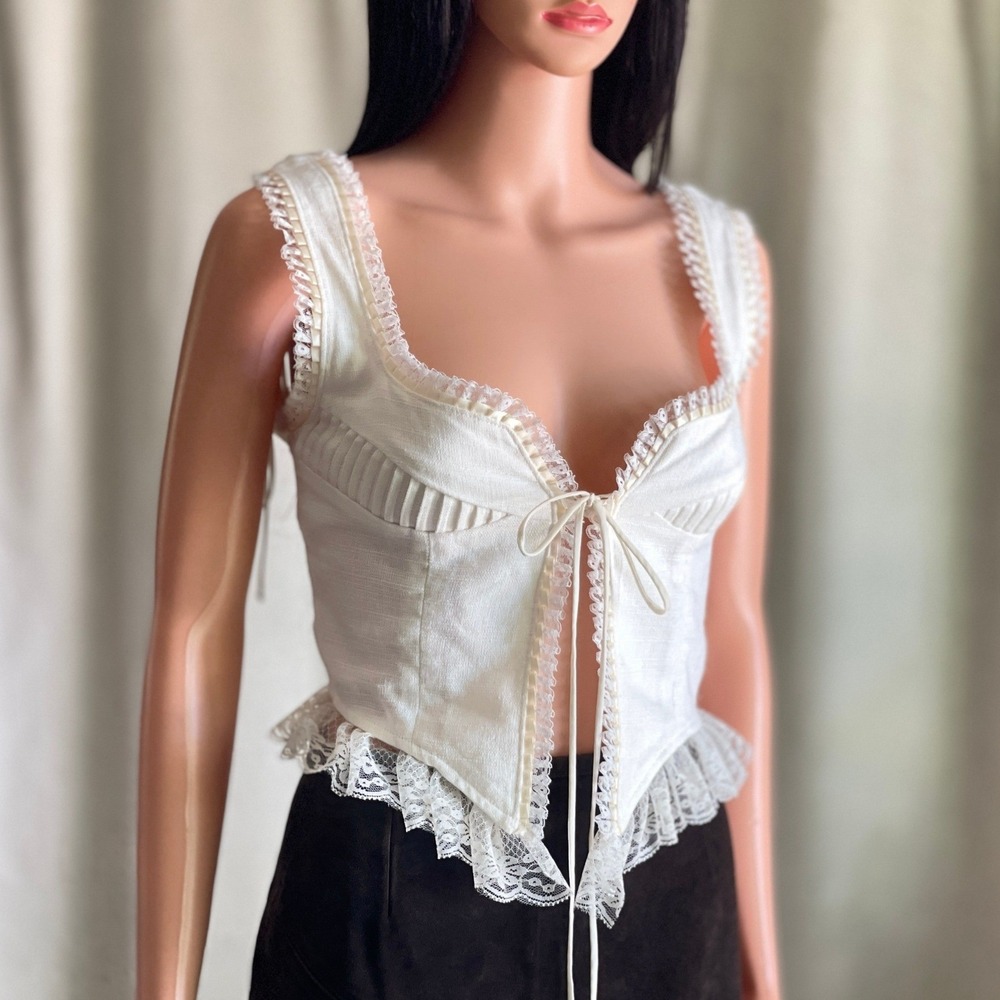 NWOT Fait Par Foutch Renee White Linen Top Tie Front Coquette Cottagecore XS
